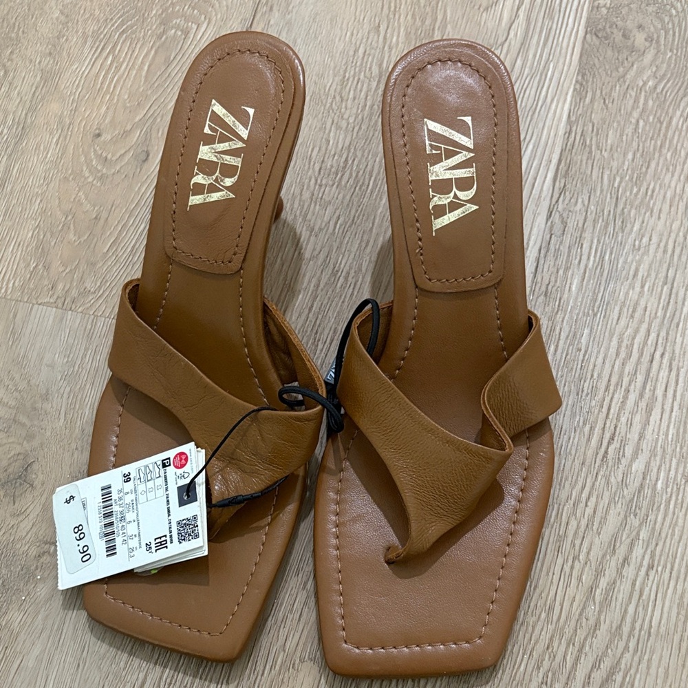 Zara Women's Tan Leather Sandals NWT